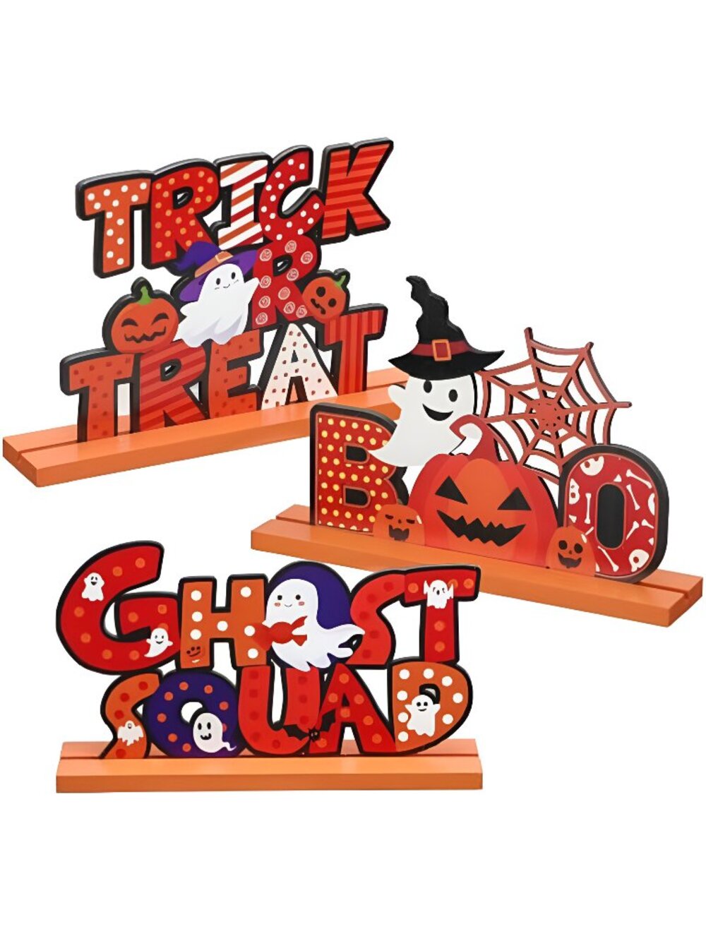 3Pcs Wood Vintage Halloween Sign Table Centerpiece, Desk Decorations Indoor